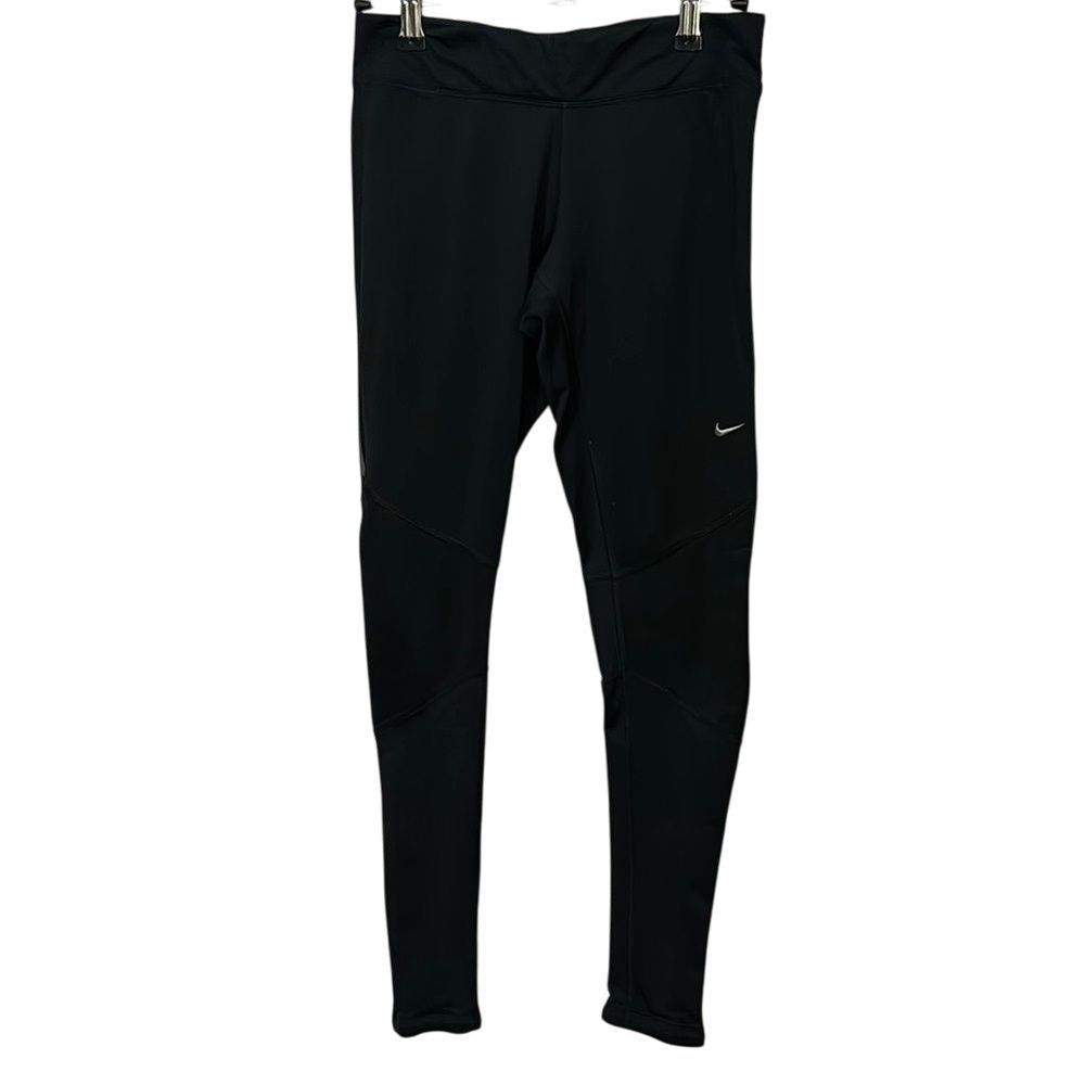 Nike Dri-FIT Running Leggings Women XS Black Solid Reflective Ankle Zip Athletic